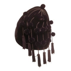 1950s I. Magnin Velvet Pixie Hat with Adorable Pompons and Tassels