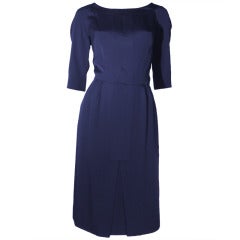 1950s Helen Rose Navy Charmeuse Tailored Day Dress
