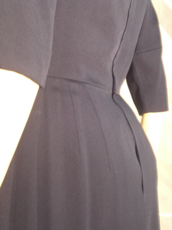 1950s Helen Rose Navy Charmeuse Tailored Day Dress 2