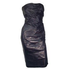 Gucci Fine Black Leather Strapless Cocktail Dress with Slit 11