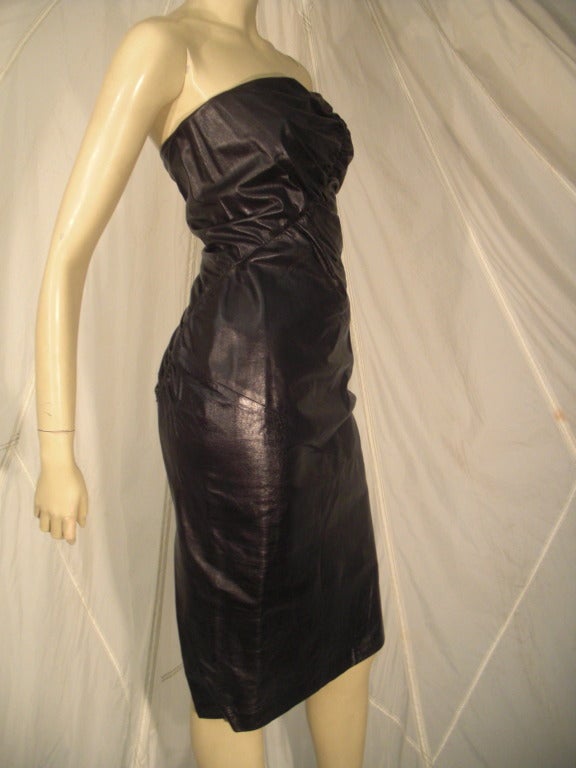 black leather strapless dress
