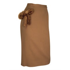 50s Mr. John Camel Pencil Skirt with Mink Tail Embellishment