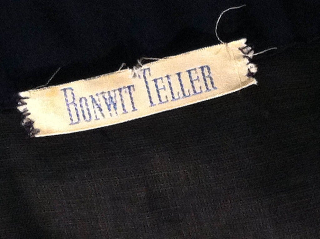 1950s Navy Blue Bonwit Teller Day Dress with Faille Bow and Cartridge Peat Detail 3