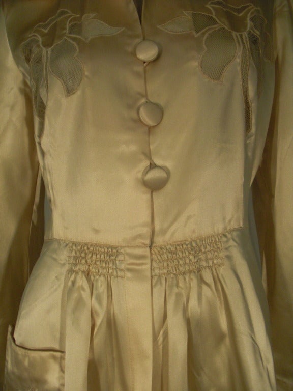 1940s Satin Lounging Robe with Sheer Insets In Excellent Condition In Gresham, OR