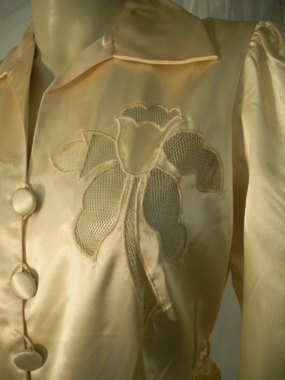 1940s Satin Lounging Robe with Sheer Insets 1