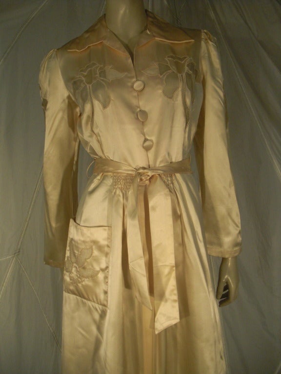 1940s Satin Lounging Robe with Sheer Insets 3