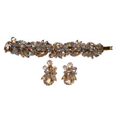 1950s Julianna Aurora Borealis Rhinestone Bead Bracelet and Earring Set