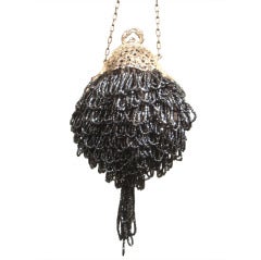 1920s Beaded Evening Bag in Charcoal Gray with Unique Shape