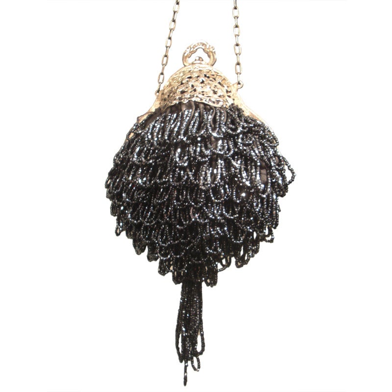 1920s Beaded Evening Bag in Charcoal Gray with Unique Shape at 1stdibs