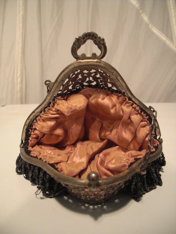 Women's 1920s Beaded Evening Bag in Charcoal Gray with Unique Shape