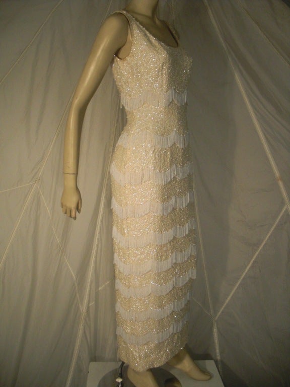 1960s Beaded Fringe and Sequin Column Sheath