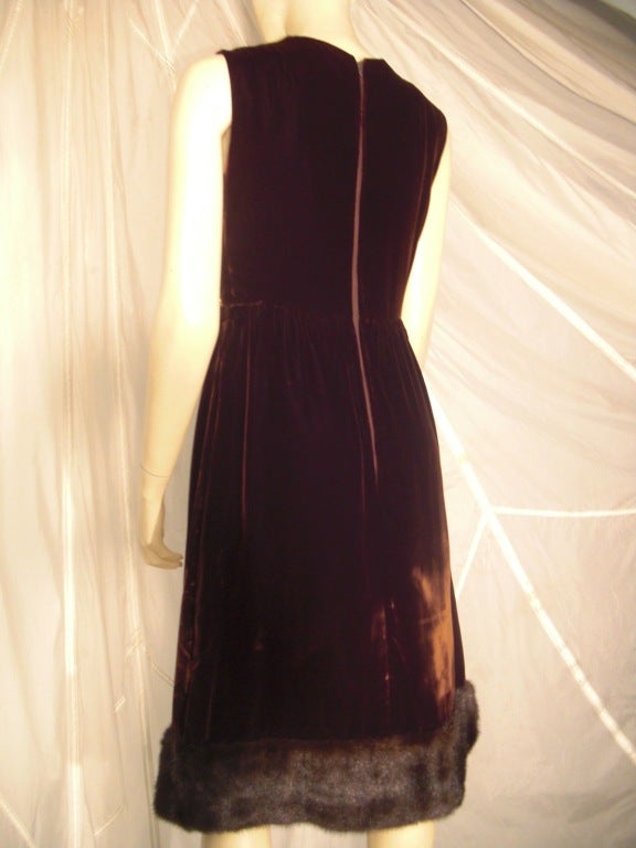 1960s Oscar de La Renta Velvet Studded and Embroidered Dress w/ Fur Hem 2