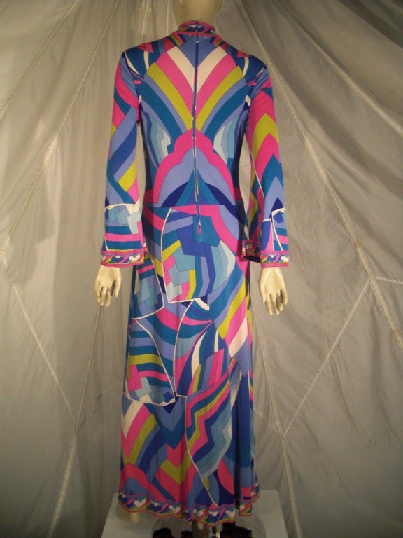 1960s Leonard Silk Jersey Maxi Dress in Psychedelic Print In Excellent Condition In Gresham, OR