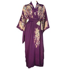 1940s Rayon Floral Print Reversible Kimono in Purple and Cream