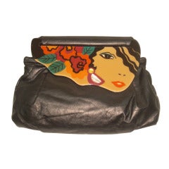 1984 Leather Clutch w/ Handpainted Lucite Closure