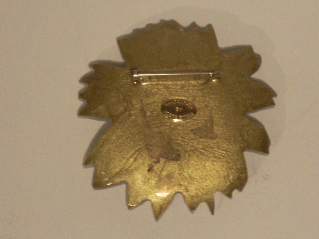 Alexis Bittar Carved Lucite Daisy Brooch w/ Metal Studs