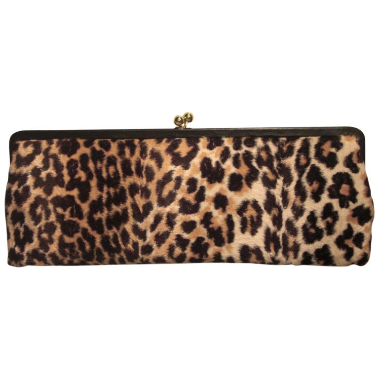 1950s Ingber Oversized Faux Leopard Fur Clutch