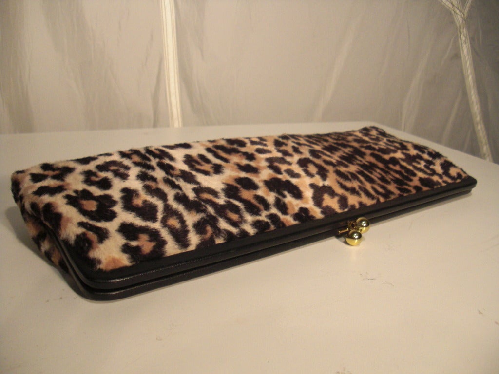 Women's 1950s Ingber Oversized Faux Leopard Fur Clutch