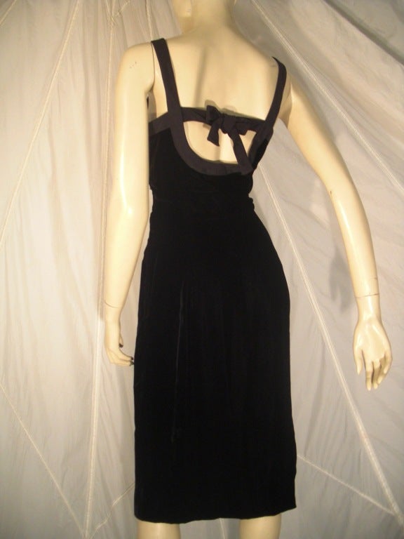 Black 1960s Suzy Perette Velvet Sheath Dress w/ Back Cut-Out