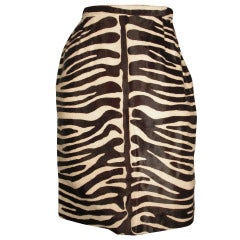 1980s Bill Blass Zebra Stenciled Genuine Calf Hide Pencil Skirt