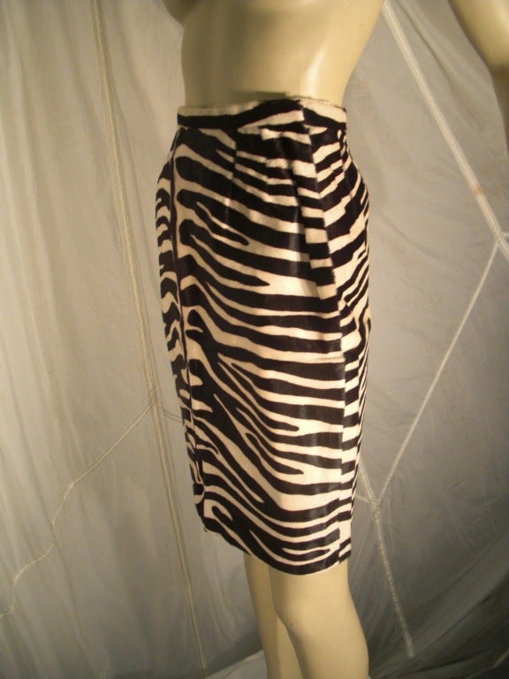 1980s Bill Blass Zebra Stenciled Genuine Calf Hide Pencil Skirt In Excellent Condition In Gresham, OR