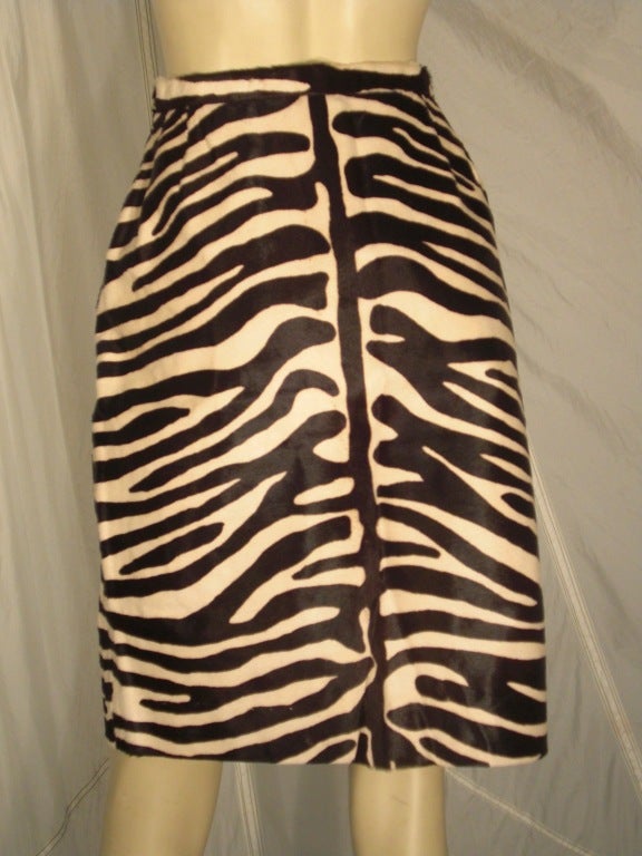 Women's 1980s Bill Blass Zebra Stenciled Genuine Calf Hide Pencil Skirt
