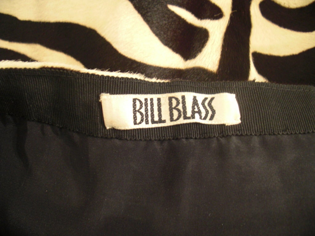 1980s Bill Blass Zebra Stenciled Genuine Calf Hide Pencil Skirt 3