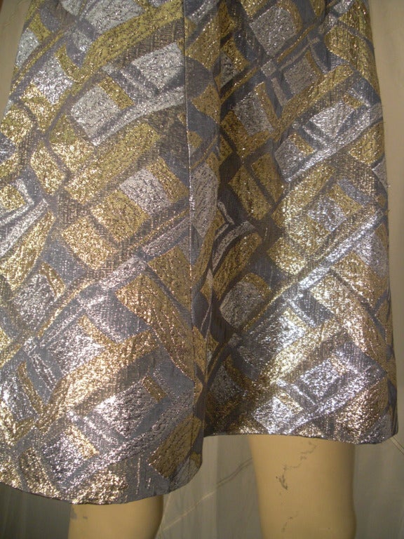 1960s Metallic Brocade Mini Dress with Beaded and Stoned Neck and Waist 5