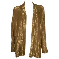 1980s Fred Hayman Sold Gold Beaded Rayon Sweater Jacket