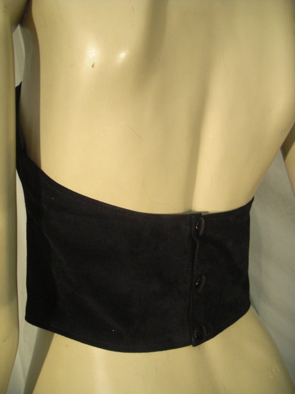 1970s Charles Jourdan Suede and Gilt Leather Collar Halter Top In Excellent Condition In Gresham, OR