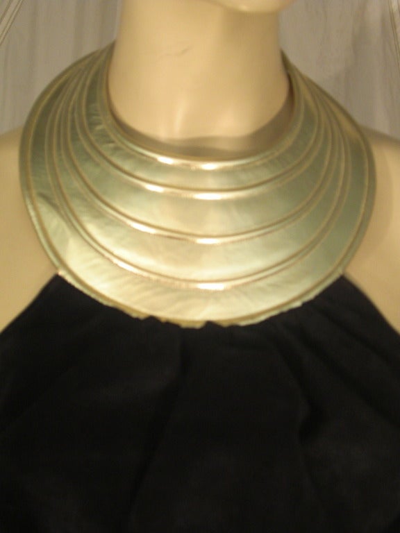 Women's 1970s Charles Jourdan Suede and Gilt Leather Collar Halter Top