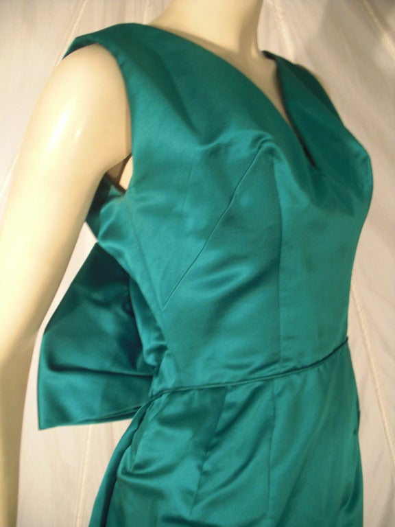 1950s Helga Emerald Green Silk Satin Gown w/ Back Bow 4