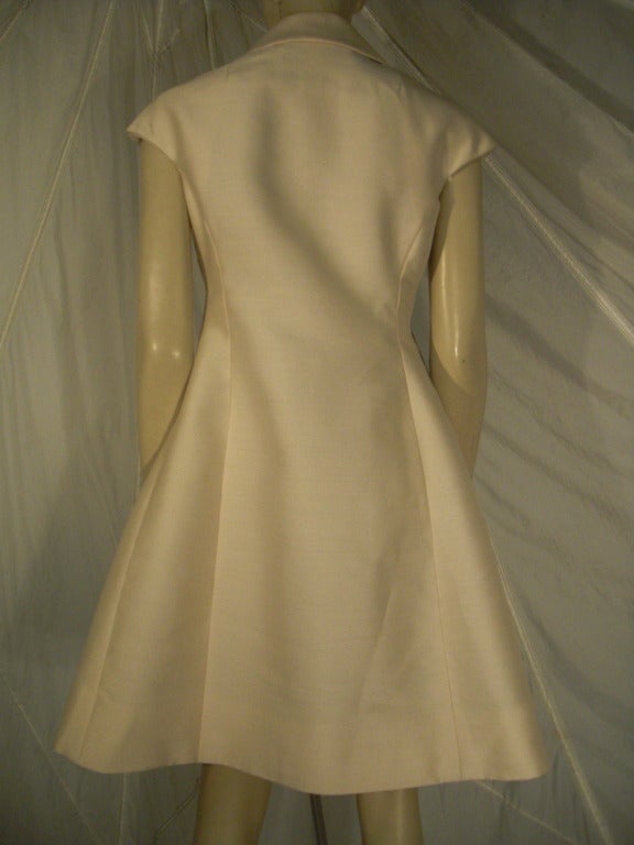1960s Geoffrey Beene Mod Silk Button-Down Dress w/ Full Skirt In Excellent Condition In Gresham, OR
