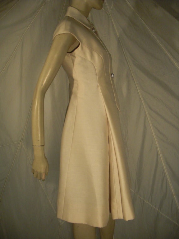 Women's 1960s Geoffrey Beene Mod Silk Button-Down Dress w/ Full Skirt
