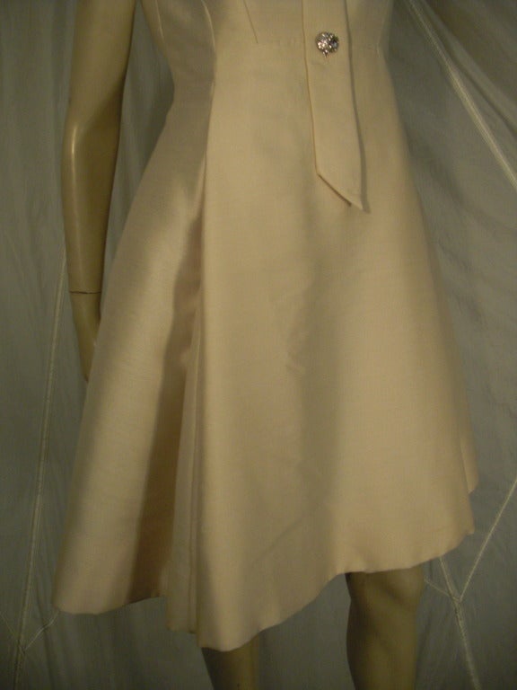 1960s Geoffrey Beene Mod Silk Button-Down Dress w/ Full Skirt 1