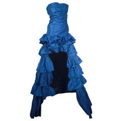 Used Roberto Cavalli Cobalt Silk Taffeta Flamenco-Style Gown