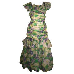 Vintage 1980s Arnold Scaasi Garden Party Chic Formal Ruffled Gown