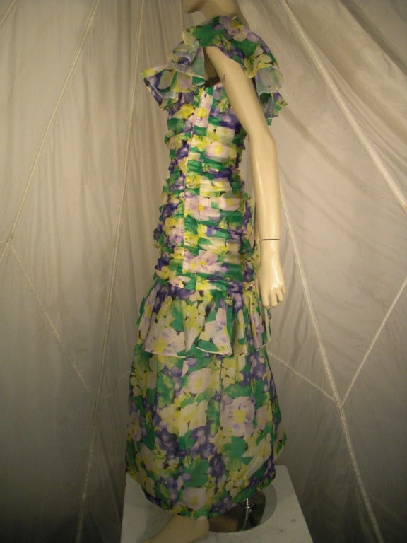 1980s Arnold Scaasi Garden Party Chic Formal Ruffled Gown 1