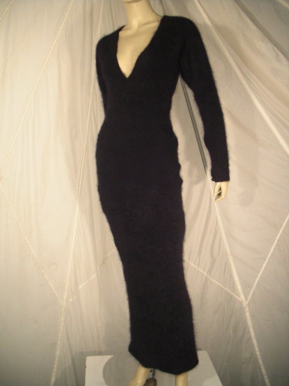 Women's 1980s James Galanos Black Angora and Cashmere Sweater Dress