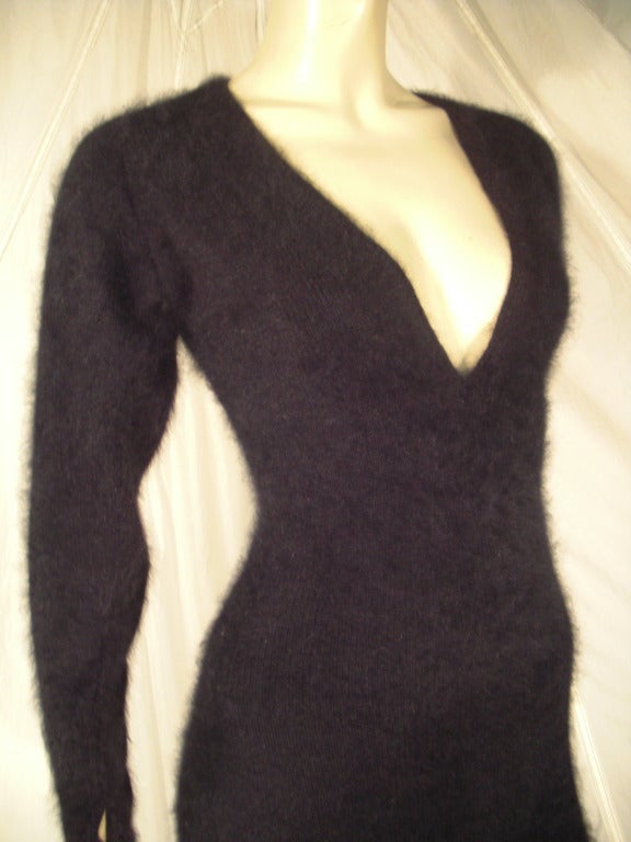 1980s James Galanos Black Angora and Cashmere Sweater Dress 1