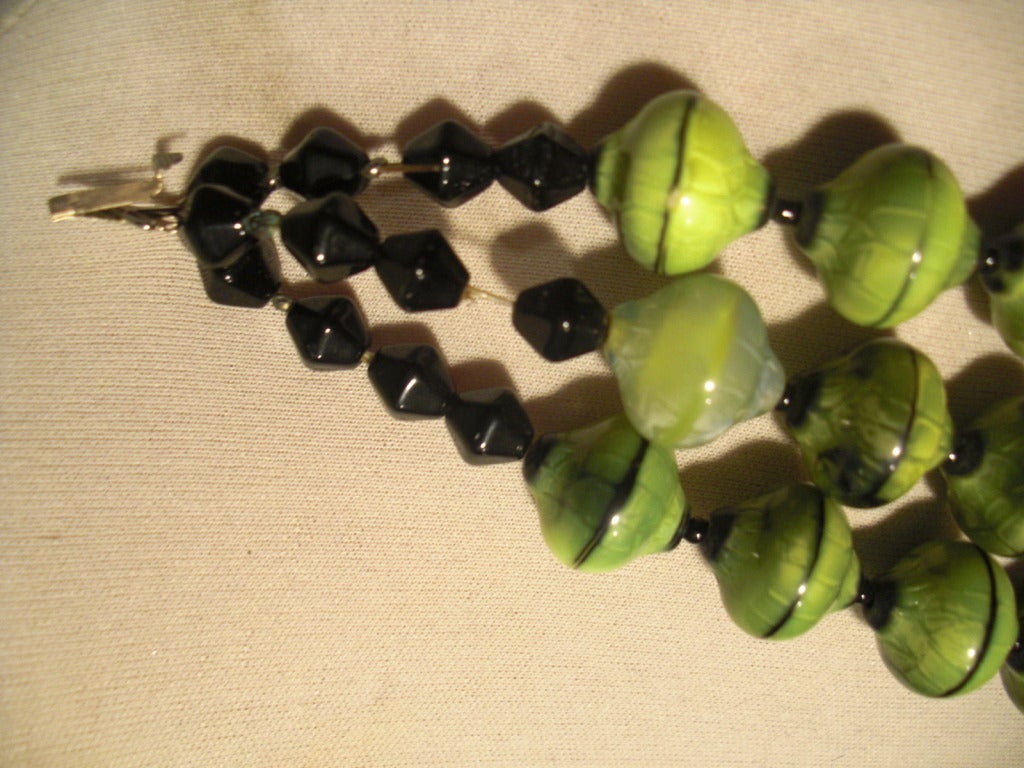 1950s Hand-Made Glass Bead Triple Strand Necklace In Excellent Condition In Gresham, OR