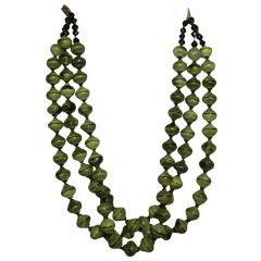 1950s Hand-Made Glass Bead Triple Strand Necklace