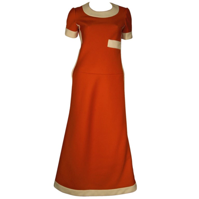 1960s Unmarked Nina Ricci 4ply Knit Mod Maxi Dress