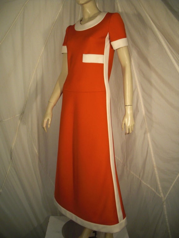 Red 1960s Unmarked Nina Ricci 4ply Knit Mod Maxi Dress