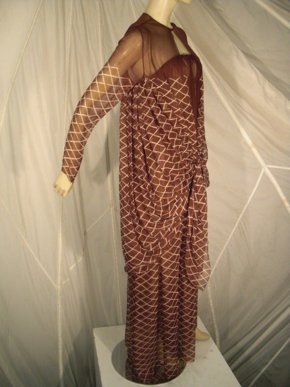 Women's 1970s James Galanos 2-Piece Printed Silk Chiffon Jumpsuit and Cocoon Float