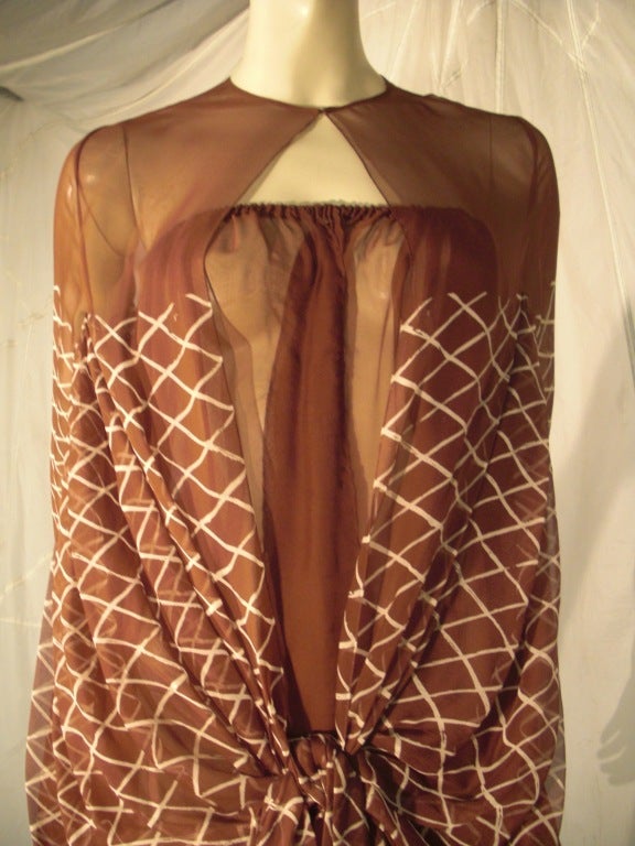 1970s James Galanos 2-Piece Printed Silk Chiffon Jumpsuit and Cocoon Float 1