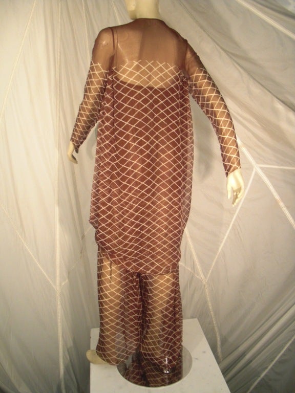 1970s James Galanos 2-Piece Printed Silk Chiffon Jumpsuit and Cocoon Float 2