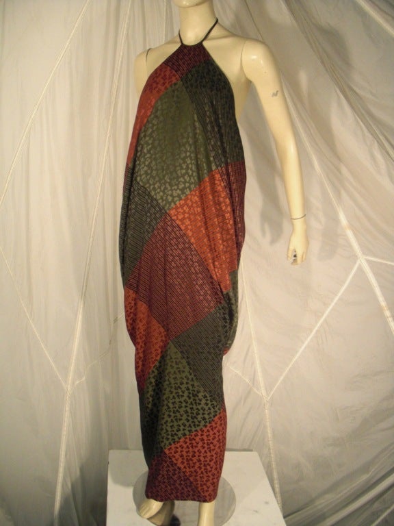 1970s Galanos Plaid Silk Jacquard Halter Gown In Excellent Condition In Gresham, OR