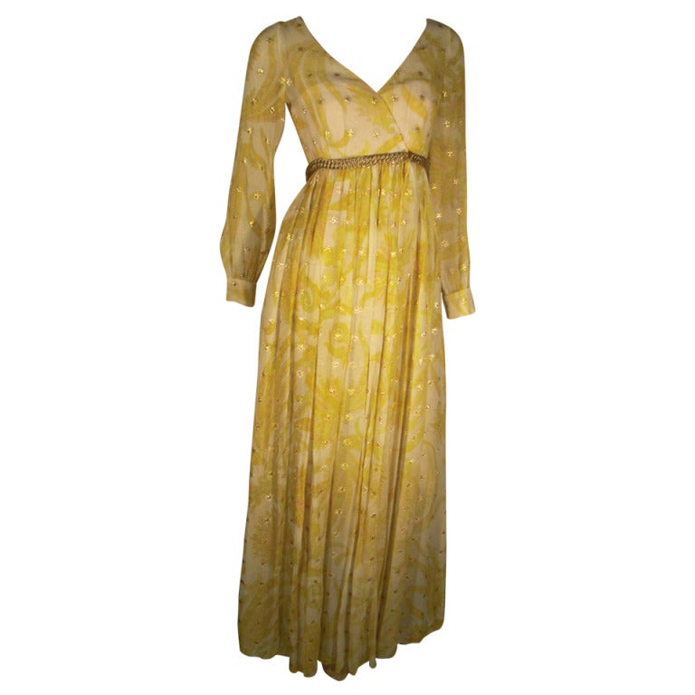 1970s Malcolm Starr Organza "Bollywood" Style Maxi Dress with Gold Stars