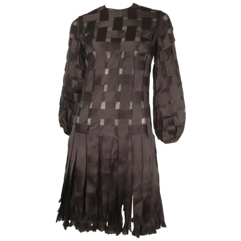 1960s Galanos Basket-Woven Silk Ribbon Dress w/ CarWash Skirt For Sale ...